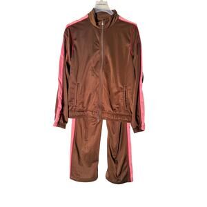 Y2K Steve & Barry's Brown with Pink Trim Track 2PC Suit Women's XL
